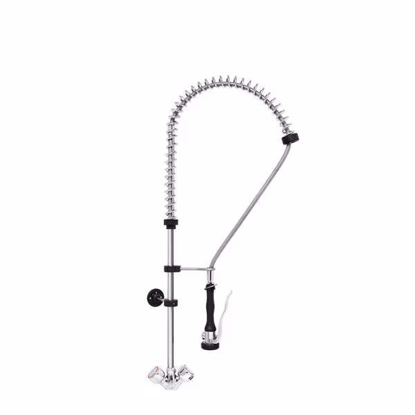 Enkel gat voorspoeldouche 1000 PREMIUM PLUS - met 1-gats monobloc, wandmontage, 2-knops, sproeier/handdouche, zwanenhals, G1/2, wandhouder, schakelaar voor continue waterloop - 1070mm