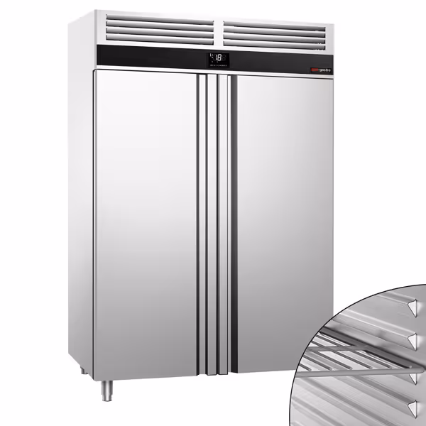 Vrieskast RVS PREMIUM - GN 2/1 - 1400liter - -22°C tot -10°C - met 2 deuren - geforceerde koeling, automatische ontdooiing & LED-verlichting