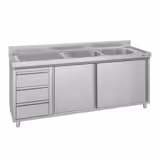 Meuble évier ECO - 2000 x 600 mm - avec 3 tiroirs & 2 bacs à droite