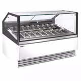 Zmrzlinový pult THEO - 1 736 mm - Umluft - s LED osvětlením & vyhřívané sklo/panely - pro 18x 5 litrů nádob na zmrzlinu - bílá