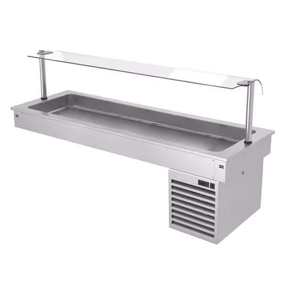Commercial Drop-in Refrigerated Well - 1800mm - +2 to +8°C - 5x GN 1/1 - 410W - Square Glass - with Glass Sneeze Guard