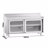 Mesa armario inox PREMIUM - 1600x600mm - con puerta corredera de cristal y soporte superior