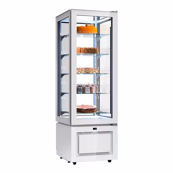 Vetrina Refrigerata Verticale 4 Lati Vetro – Panoramica Professionale - 324l - 600mm - 1 porta a battente in vetro - con 1 ripiani - LED interni - Bianco