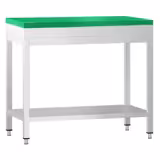 Table de travail en inox PREMIUM - 700x600mm - avec étagère basse + traverses de renfort - avec planche à découper Vert