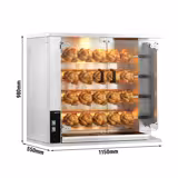 Commercial Gas Chicken Rotisserie Oven – 4-Spit 20-Chicken Capacity - 18.8 kW - Black - Glass Doors