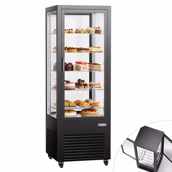 Vetrina Refrigerata Verticale 4 Lati Vetro – Panoramica Professionale Gerda - 440l - 675mm - Doppio vetro - vetro dritto - con 5 ripiani - LED interni - 4 lati vetro - Nero