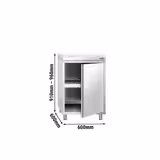 Table armoire en acier inoxydable PREMIUM - 600x600mm - avec portes battantes - pour produits céréaliers, produits laitiers - incl. plateau de découpe Blanc PEHD (HACCP)