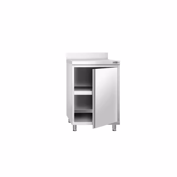 Inox (AISI 304) Radni stol zatvoreni PREMIUM - 600 x 600 x 970 mm - s 1 vrata s krilnim vratima s podignutim zadnjim rubom