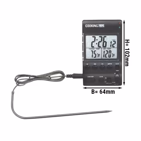 Braadthermometer met timer - sondelengte: 165mm - -30°C tot +200°C