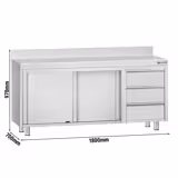 Armoire de travail inox ECO - 1800x700mm - avec 3 tiroirs à droite & rebord	