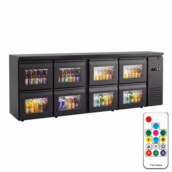 Commercial Back Bar Cooler ECO – 2540 mm – with 8 Glass Drawers – with RGB LED Lighting