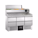 Commercial Pizza Prep Counter - Granite Top PREMIUM - 1400x700mm - with 0 doors & 6 drawers 1/2 - incl. refrigerated topping unit - 6x GN 1/4
