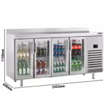 Stół chłodniczy Premium PLUS – 2452 x 700 mm – z 4 szklanymi drzwiami i panelem tylnym