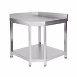 Rohový pracovní stůl z nerezové oceli PREMIUM - 1000x600mm - se spodní policí & obkladovým panelem