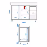 Barkoeledag PREMIUM - 1580x600mm - met 1 deur & 3 laden, spatrand & uitklopper voor koffie