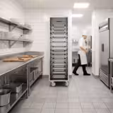In acciaio inox Carrello portavassoi universale - per 14 vassoi GN 1/1 (530x325mm) oppure 14 vassoi 600x400mm - con ruote girevoli (2 con freno)