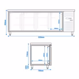 Commercial Counter Fridge ECO - 2230x700mm - with 4 doors - capacity 553 litres