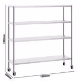 Étagère en inox PREMIUM - 1800 x 500 mm - avec 4 étagères (réglables) - incl. 4 roulettes