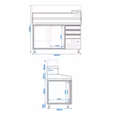 Chladicí stůl na pizzu PREMIUM - 1600x800 mm - se 2 dveřmi a 3 zásuvkami - se žulovou pracovní deskou - vč. chladicí nástavbové vitríny - 6x GN 1/3