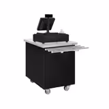 Commercial Checkout Trolley with Tray Slide – Black - 700 mm Width - Stainless Steel Worktop
