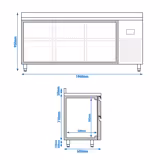 Koelwerkbank PREMIUM PLUS - 1960x600mm - met 6 lades - opstand