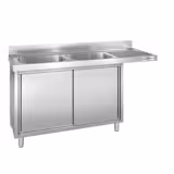 Commercial Dishwasher Sink with Cupboard PREMIUM - 1800x700mm - 2 Bowls, Left-Hand Bowl