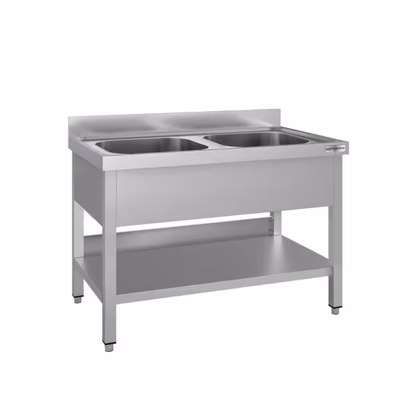 Spoeltafel ECO - 1000x600mm - met bodemschap & 2 spoelbakken in het midden