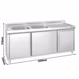 Spülschrank PREMIUM - 2000x700mm - mit Abfallbehälter & 2 Becken links