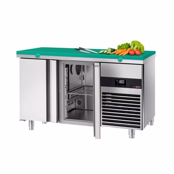 Stół mroźniczy PREMIUM - 1400x700mm - 281L - z 2 drzwiami - na rynek PL - w tym deska do krojenia Zielony