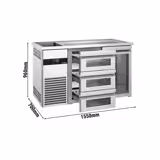 Dozator de bere profesional cu răcire integrată PREMIUM - 1550x700 mm - 1 Ușă din sticlă & 3 Sertare din sticlă