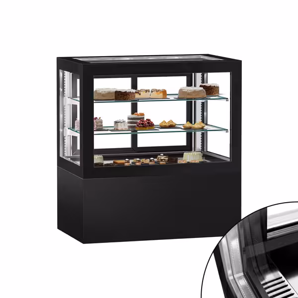 Vitrină frigorifică pentru prăjituri – 1210 mm – geam dublu – cu 2 rafturi