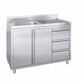 Spoelbakkast - 1200x700mm - met 3 laden & 1 spoelbak links