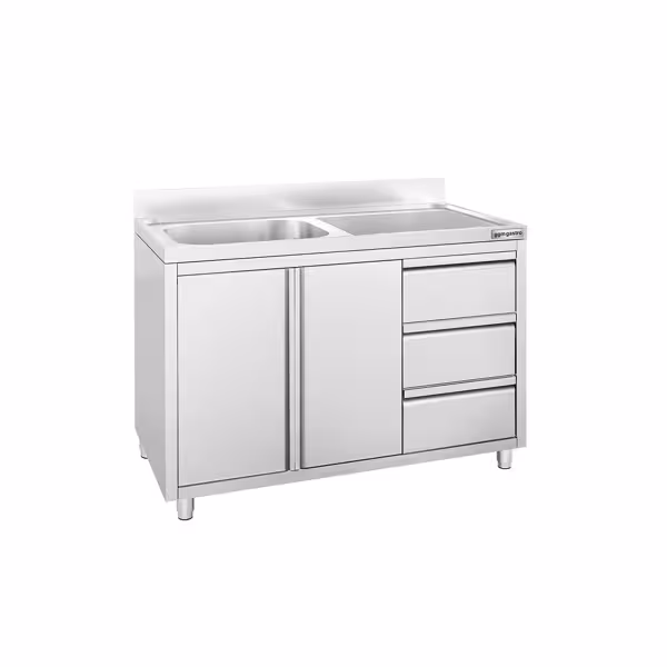 Sudoper s ormarićem ECO - inox - 1200 x 700 mm - 3 ladice - s 1 koritom - korito lijevo