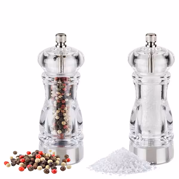 (12 buc) Set râșnițe sare și piper CLEARGRIND - Acrilic - Înălțime: 150 mm - Transparent
