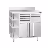 خزانة عمل - لماكينة القهوة - مقاس 1000×600 مم - مزودة بمضرب و2 أدراج و2 أبواب ومسند علوي