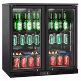 Masă frigorifică băuturi - 900 mm - 220 litri - cu 2 uși din sticlă - exterior și interior negru - Pentru UK