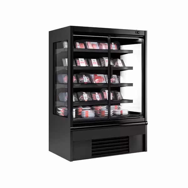 Commercial multideck display fridge - 1018mm - 602L - with 2 hinged glass doors & 4 shelves - Black