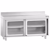 Mesa armario inox PREMIUM - 1600x700mm - con puerta corredera de cristal y soporte superior