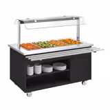 Heated Buffet Trolley DANZIG - 1600mm - for 4x GN 1/1 - with Tray Slide - Black - Mobile - with Gantry - with Sneeze Screen