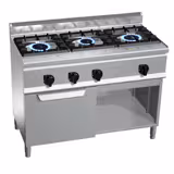 Cucina a gas professionale - Lorenzo 600 - 1200x600x1020mm - 34,5 kW - 3 fuochi - su armadio chiuso - incl. forno a gas statico - 3,5 kW - alta potenza