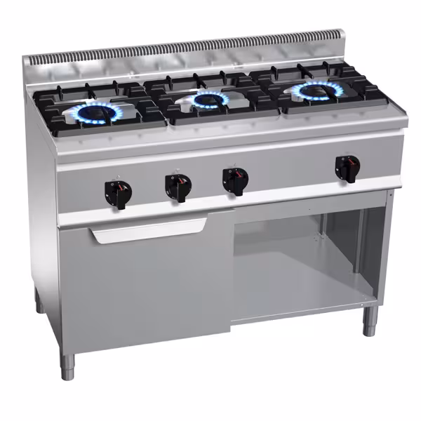 Gasfornuis - Lorenzo 600 - 1200x600mm - 34,5 kW - 3 pits - incl. gas statische oven - 3,5 kW