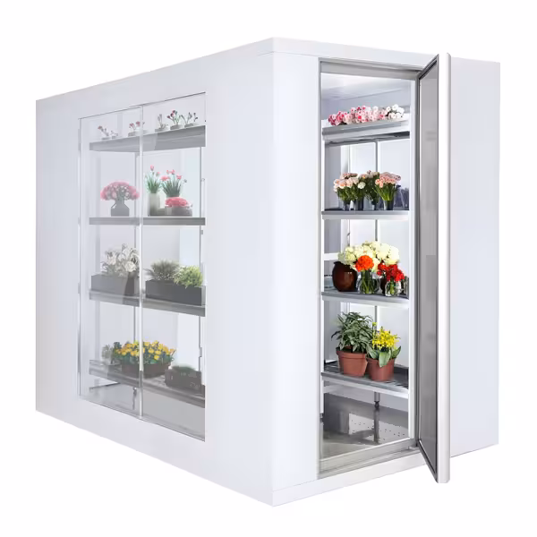 Cámara de refrigeración - 1,5 x 2,1 m - altura: 2,01 m - 4,8 m³ - con 3 lados de vidrio / Célula refrigerada