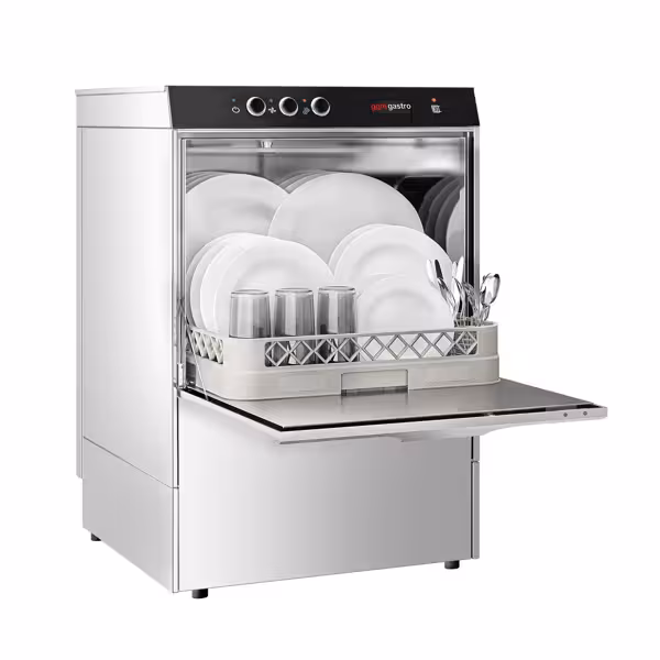 Undercounter Commercial Dishwasher - 500mm Basket - Manual Controls - 4.9kW - with Drain, Rinse Aid & Detergent Pumps