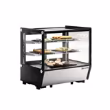 Vetrina refrigerata da banco - 120l - 702mm - Doppio vetro; 2 porte scorrevoli in vetro - vetro dritto - con 2 ripiani - LED interni; 4 lati vetro
