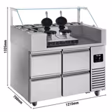Table de préparation - 1210 mm - 4 tiroirs - pour 9 x GN 1/6 - incluant un gaufrier en forme de cœur        