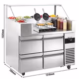 Saladette - 1210x700mm - 4 lades - voor 9x GN 1/6 - incl. wafelijzer