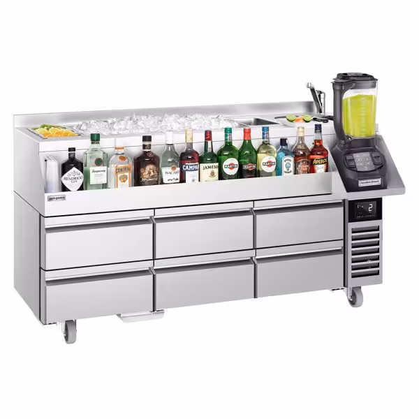 Mesa refrigerada de coctelería - 1,6 x 0,6 m - 235 litros - con 3 cajones 1/2 y estantes