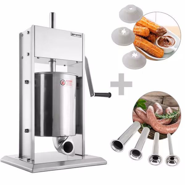 Manuel sosis doldurma ve churro makinesi - 7 litre - paslanmaz çelik - 4 sosis doldurma ve 3 churro aparatı dahil