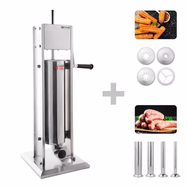 Handmatige worstenvuller - verticaal - met churrosset - 7l - RVS - incl. 4 vulbuizen & 3 churrosvormen