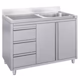 Lavello armadiato - 1200x600mm - con 3 cassetti e 1 vasca a destra